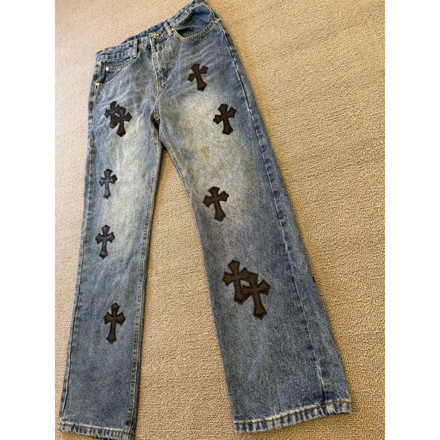 Levi's 550 Women's Chrome Hearts Cross Patch Light Wash Straight Jeans
