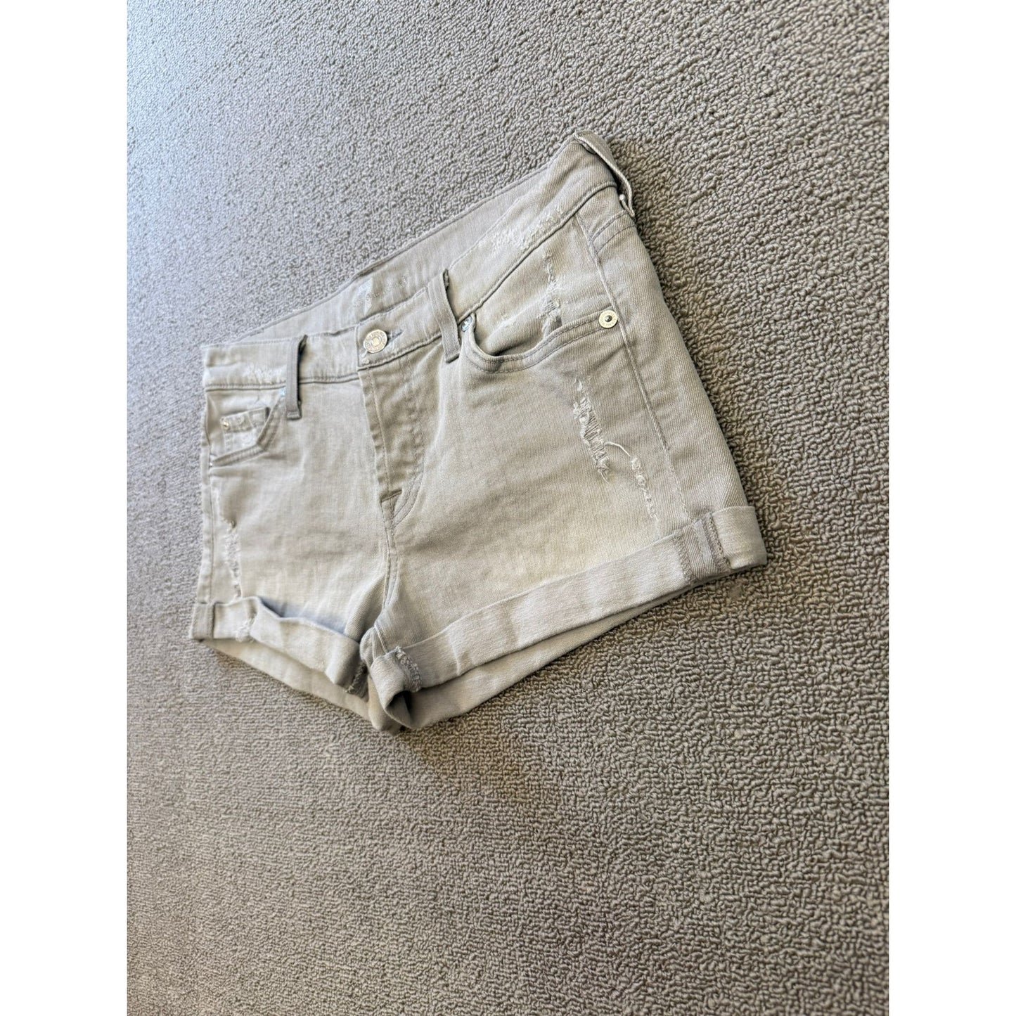 7 For All Mankind Women's Size 26 Gray Denim Shorts Rolled Hem Distressed