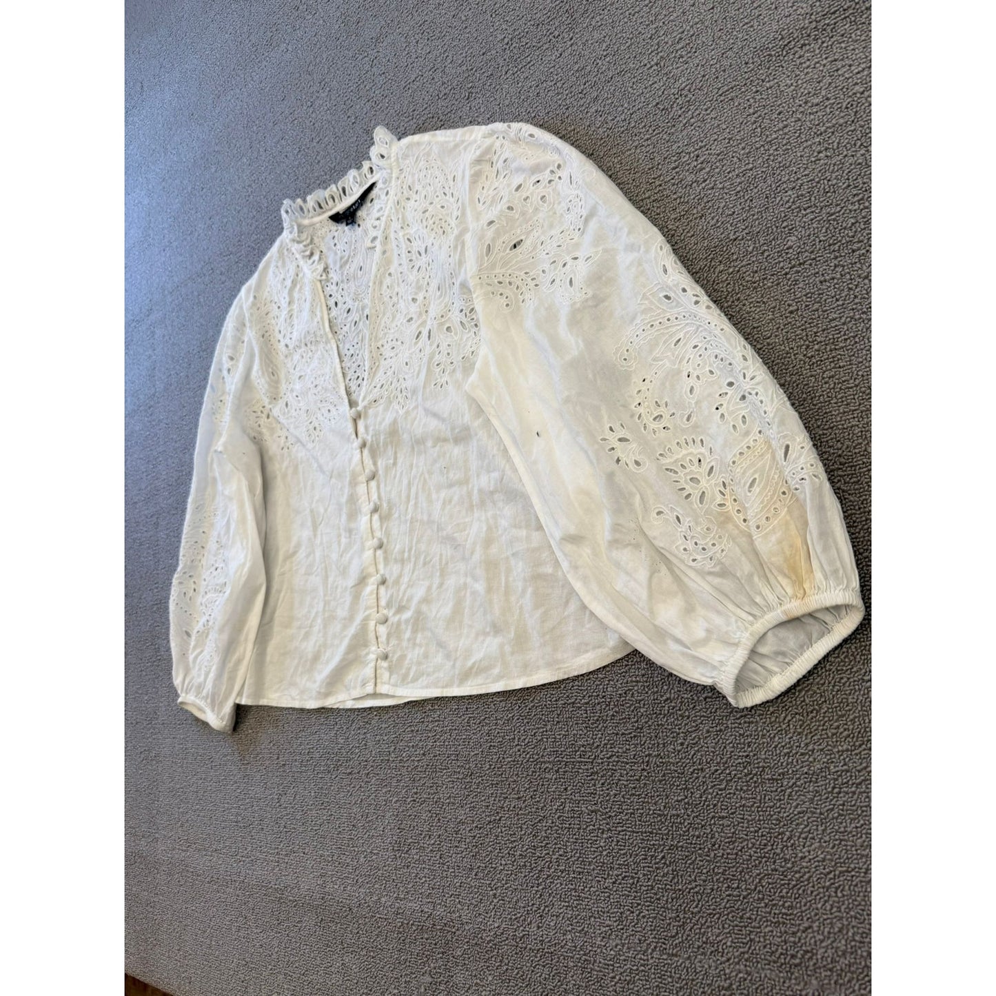INTERMIX Women's L Large White Eyelet Embroidery Blouse Top