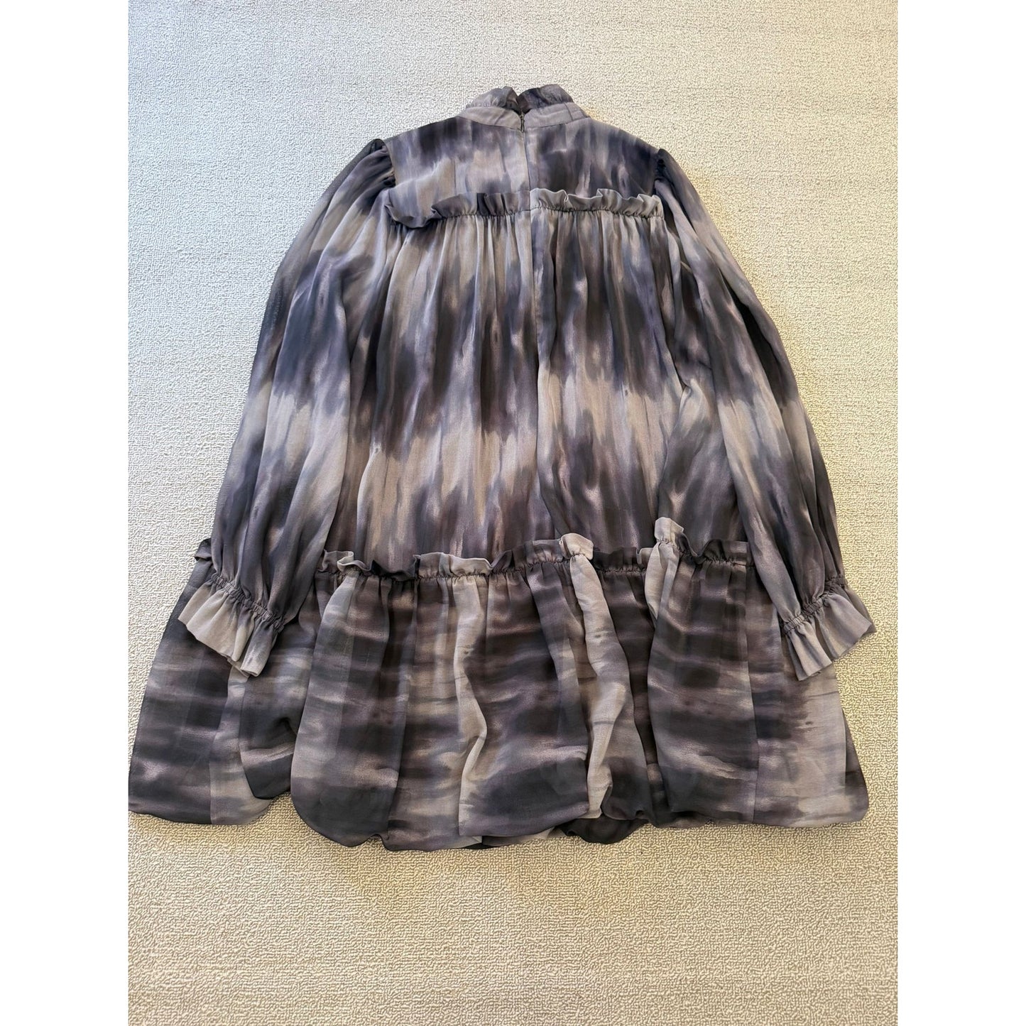 TOCCIN x DTA Women's 10 Black White Tie-Dye Ruffled Tiered Mini Dress