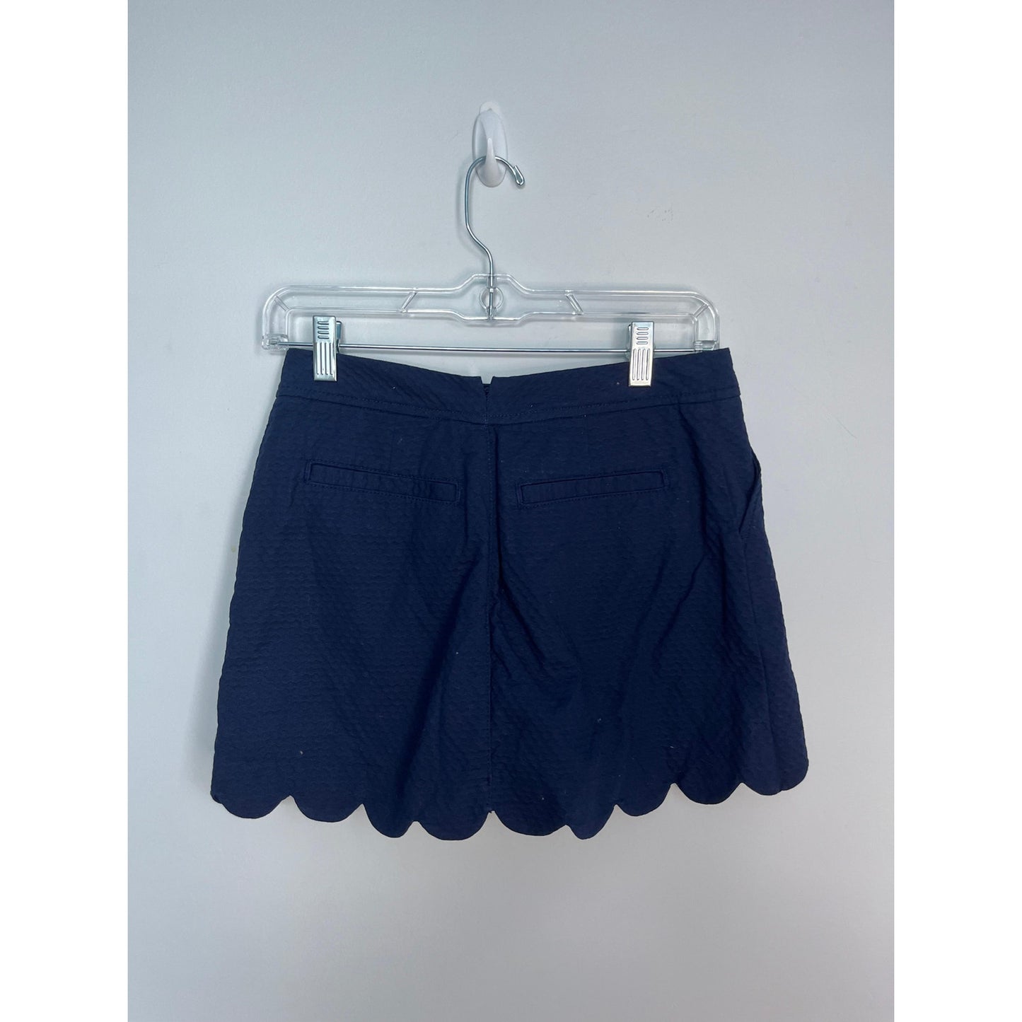 Lilly Pulitzer Scallop Hem Mini Skirt Women 0 Navy Blue Textured Cotton Blend