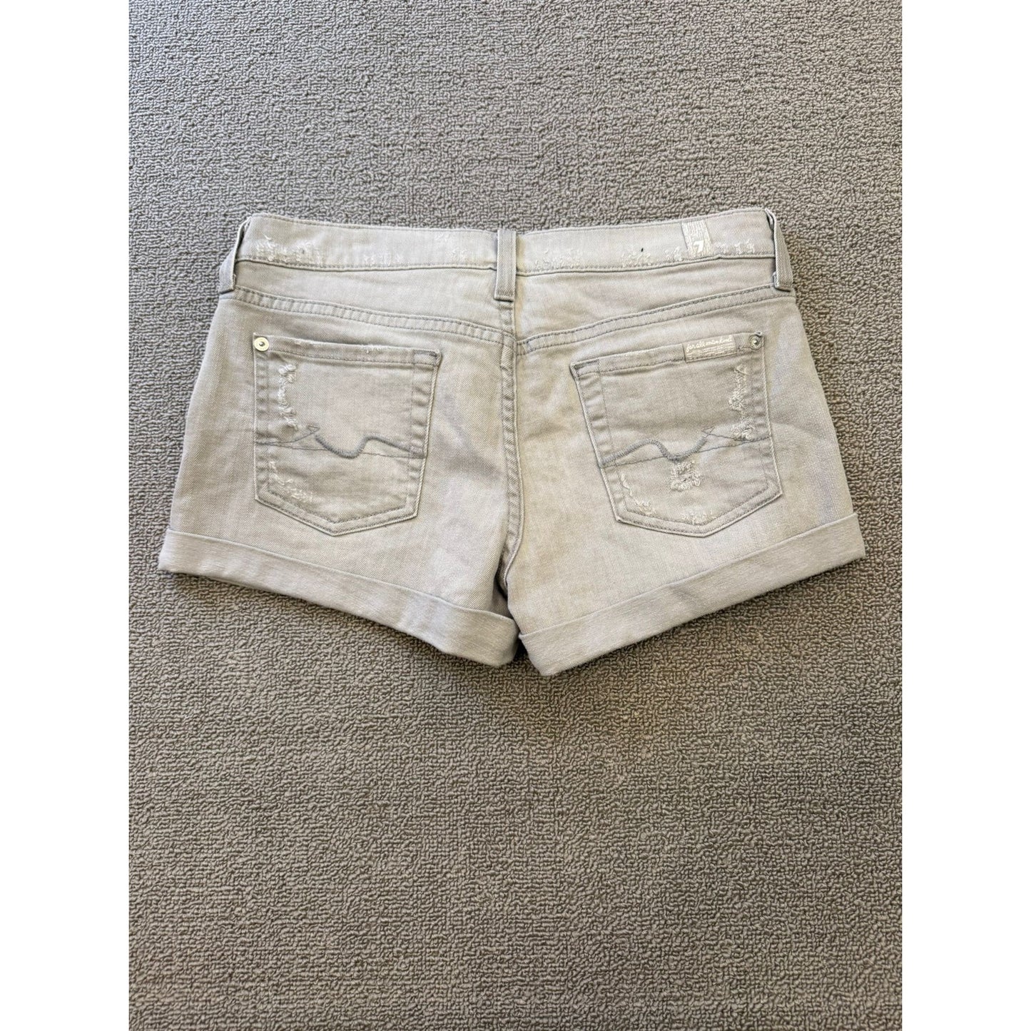 7 For All Mankind Women's Size 26 Gray Denim Shorts Rolled Hem Distressed