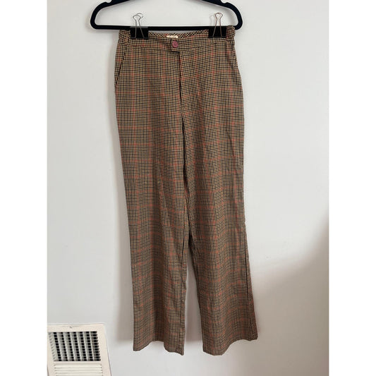 J Galt Plaid Trousers Women Size S Brown Red Straight Leg High Waist