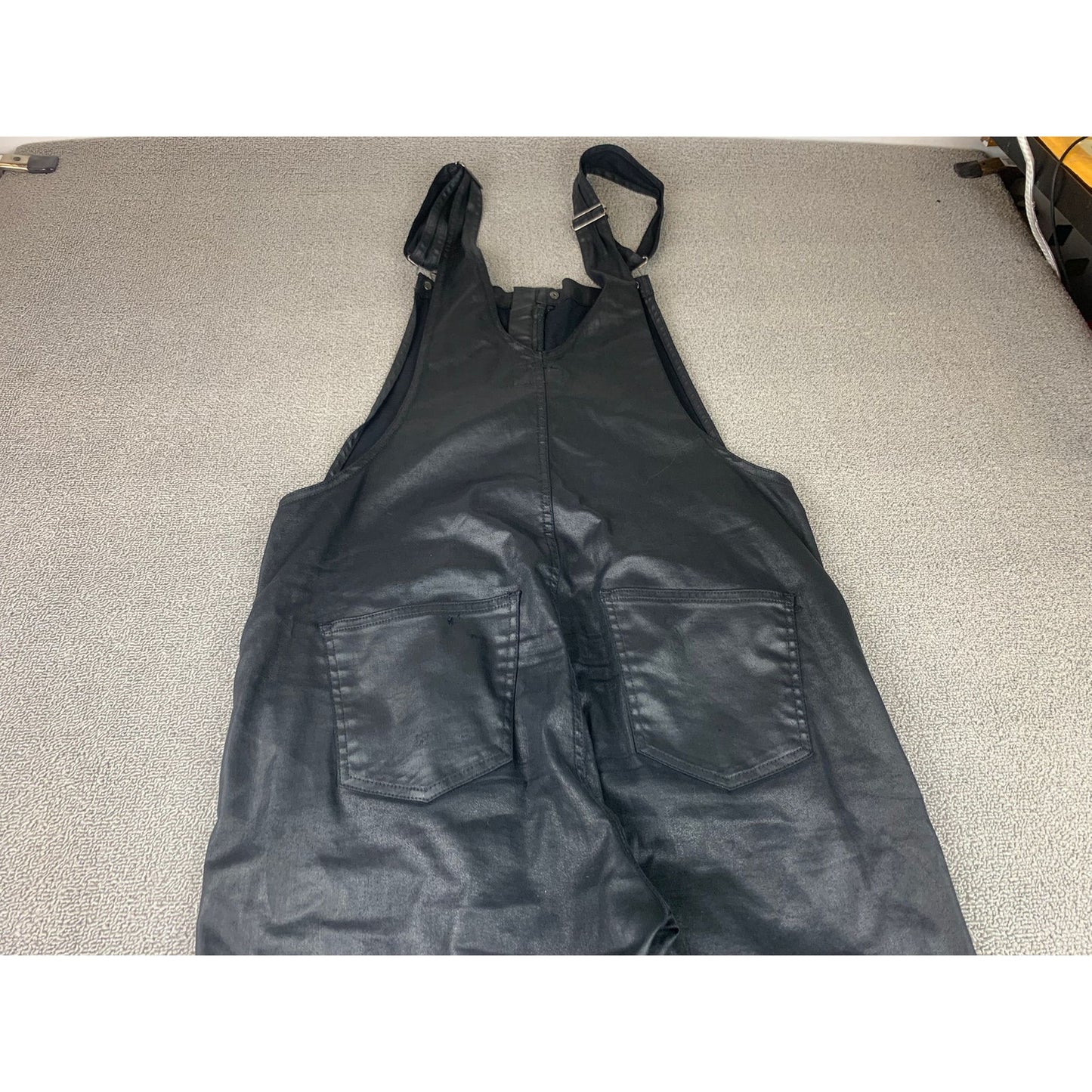 Current/Elliott Women's 3 Black Coated Denim Overalls Jumpsuit Pants