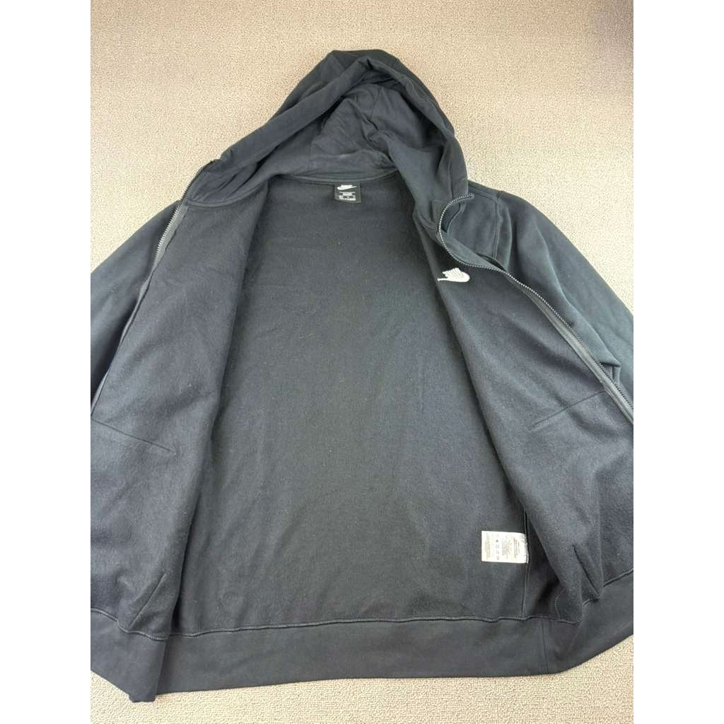Nike Zip Hoodie XL Tall Black Full Zip Drawstring Hood Swoosh Kangaroo Pocket