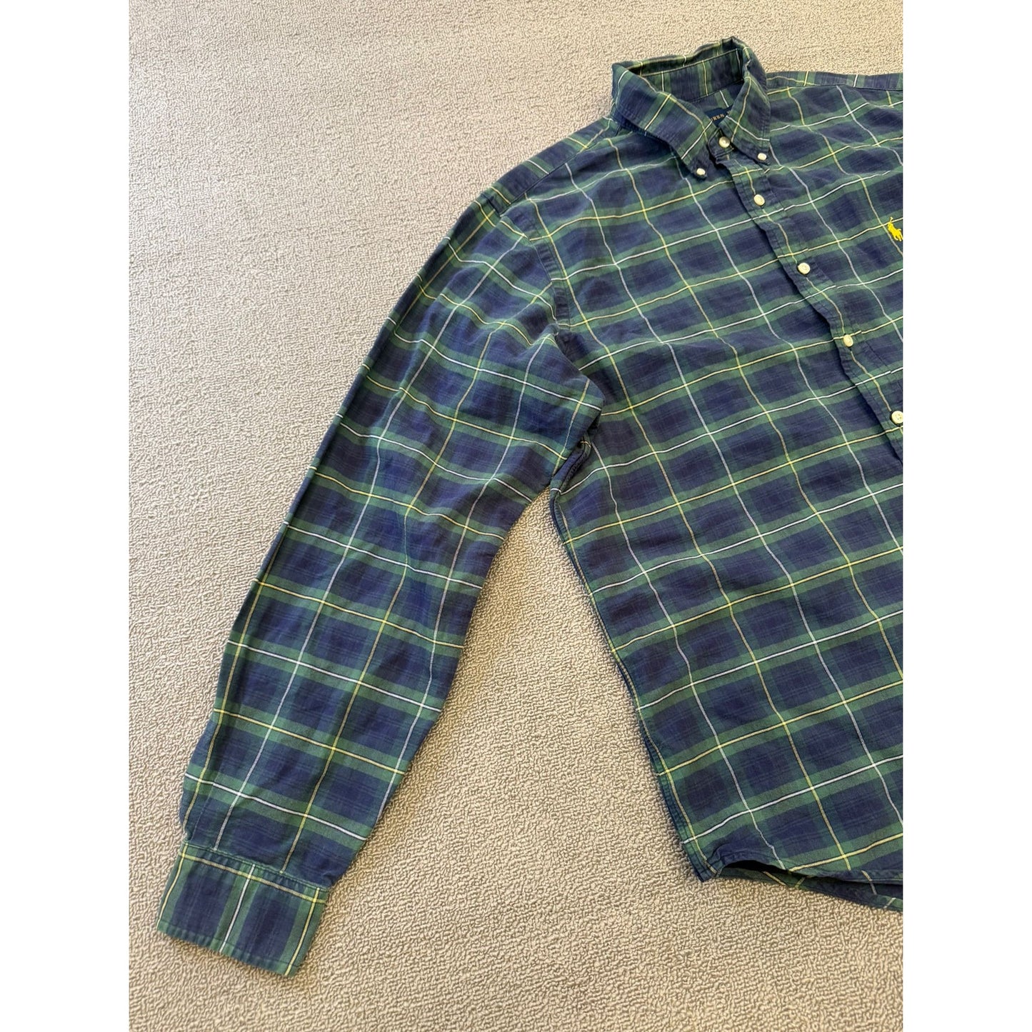 Ralph Lauren Men's XL Green Blue Plaid Long Sleeve Button Shirt