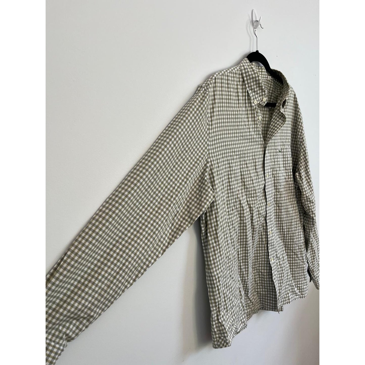 Lacoste Button Down Shirt Men 2XL Green White Check Long Sleeve Casual