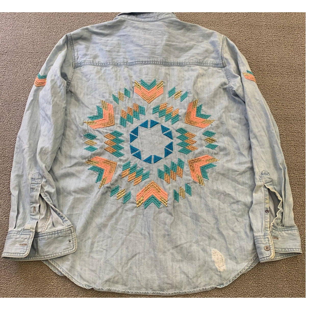 Rails Women's S Light Blue Embroidered Chambray Distressed Shirt