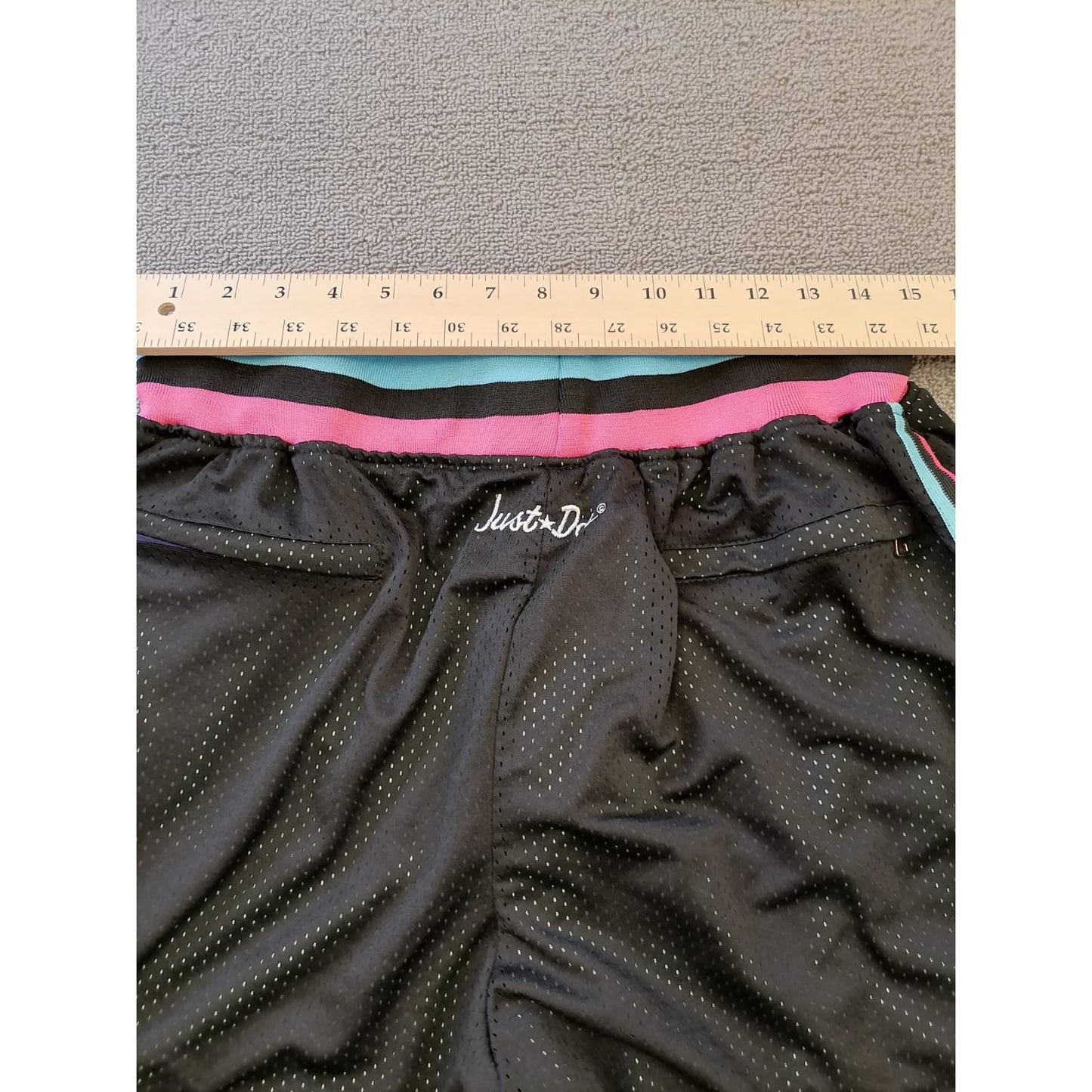 JUST DON Male M Black Mesh Basketball Shorts Stylish Blue Pink Trim Athletic Wear