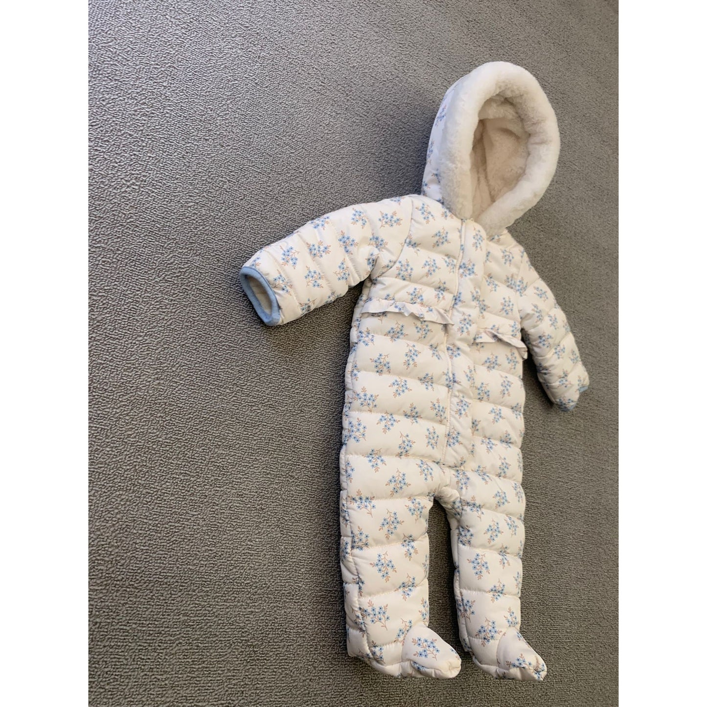 Nicole Miller Baby 3/6M White Floral Ruffle Baby Snowsuit Bunting