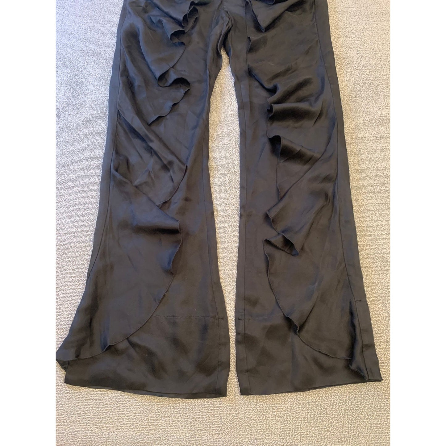 CINQ À SEPT Women's 57a Larkin Ruffle Satin Wide Leg Pants Small Black