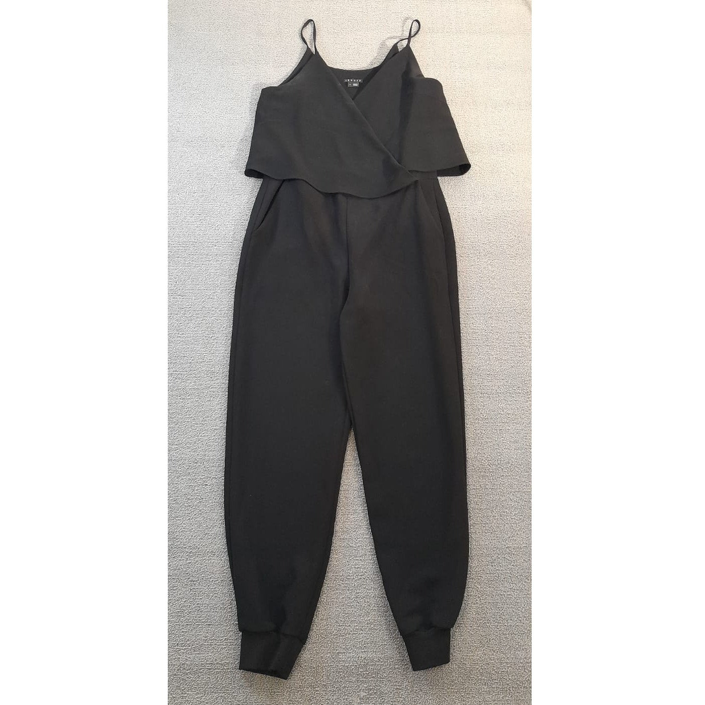 Theory Womens Size 4 Black Sleeveless Jumpsuit Wrap Top Jogger