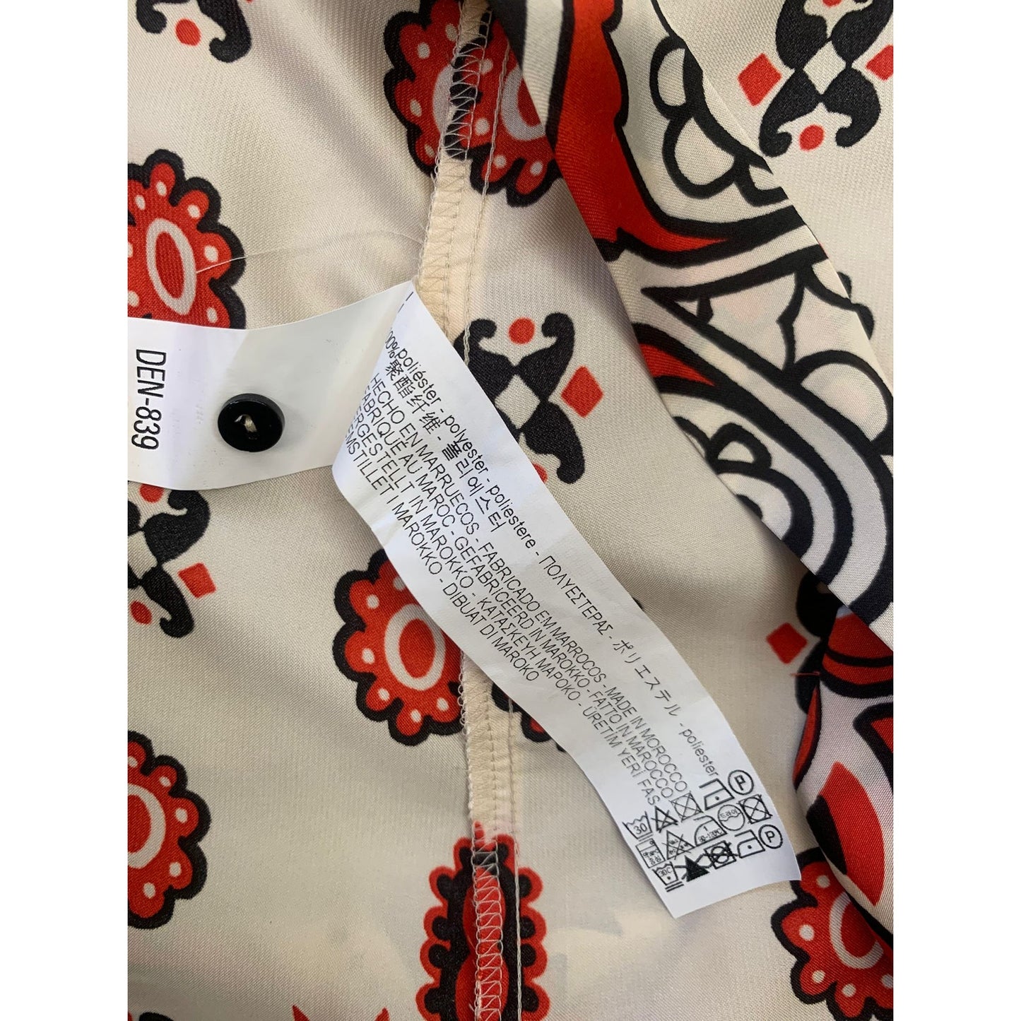 Zara Women's XS White Red Black Patterned Long Sleeve Dress
