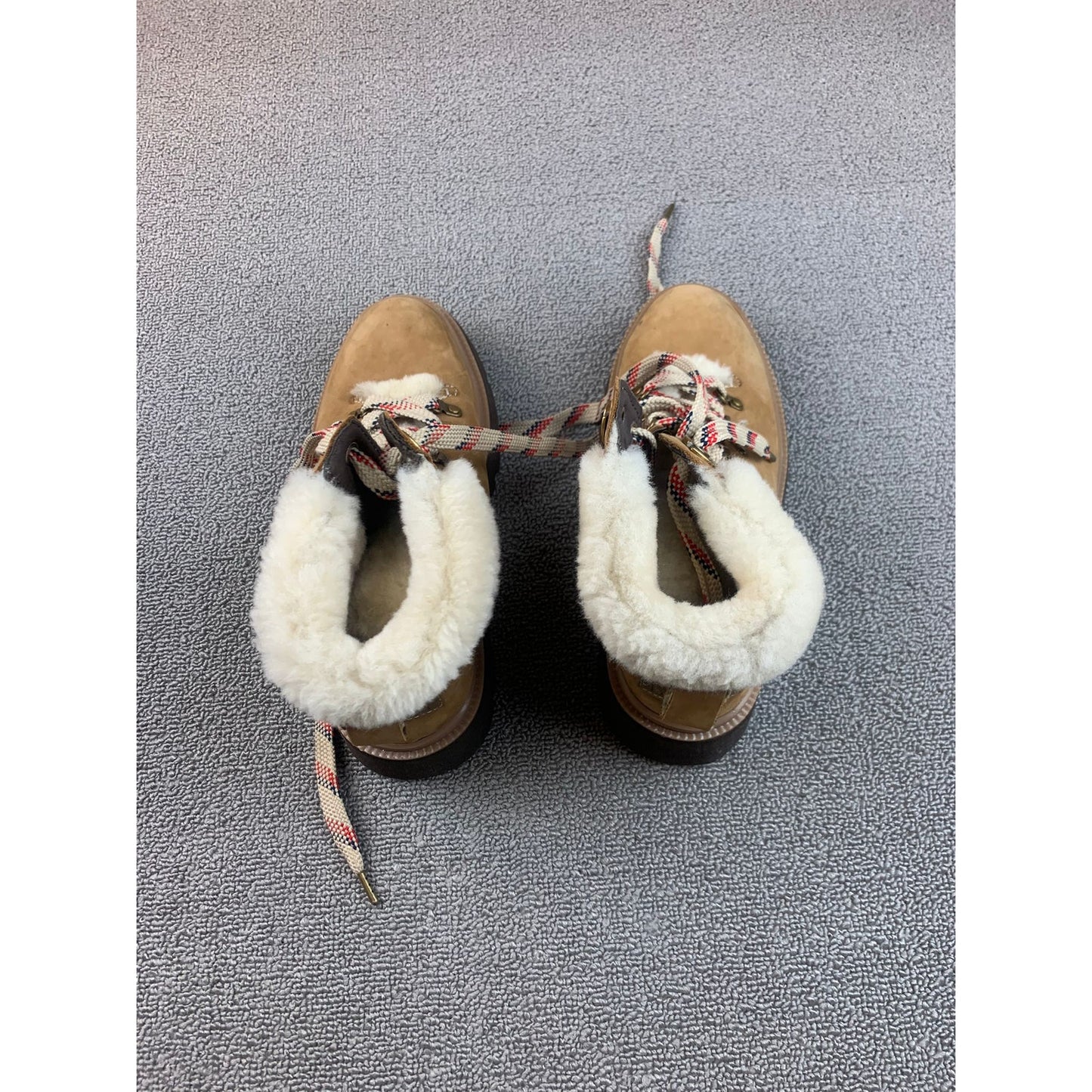 Bionica 8M Tan White Suede Faux Fur Lace Up Winter Hiking Boots