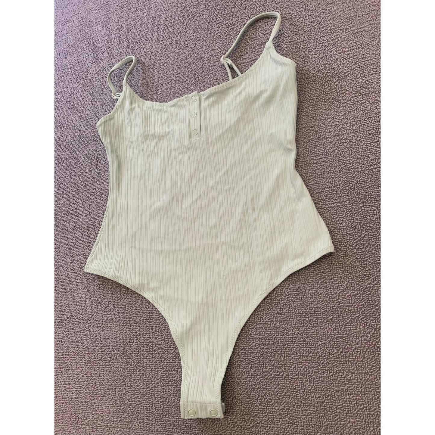 Onia Women Small Ribbed Green Bodysuit Light Weight Minimalist