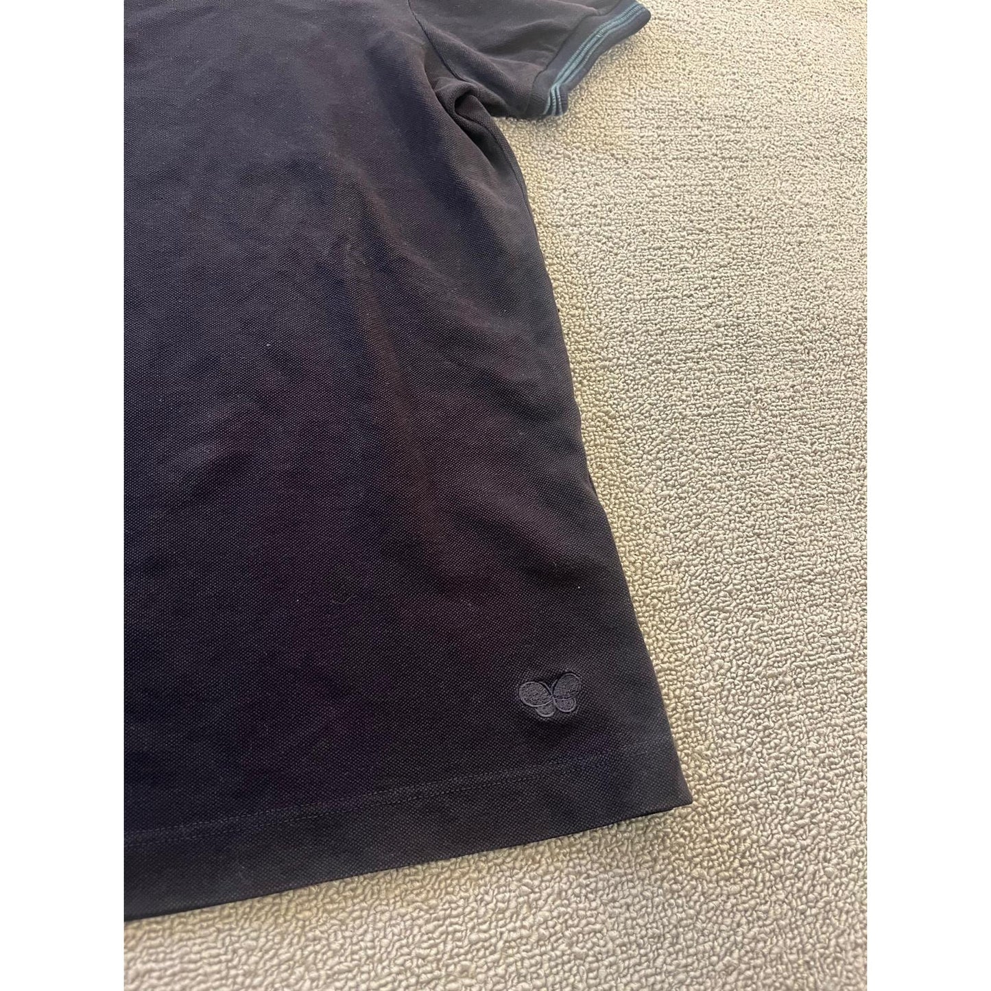 Bottega Veneta Mens 50 Black Polo Shirt Blue Trim Made In Italy