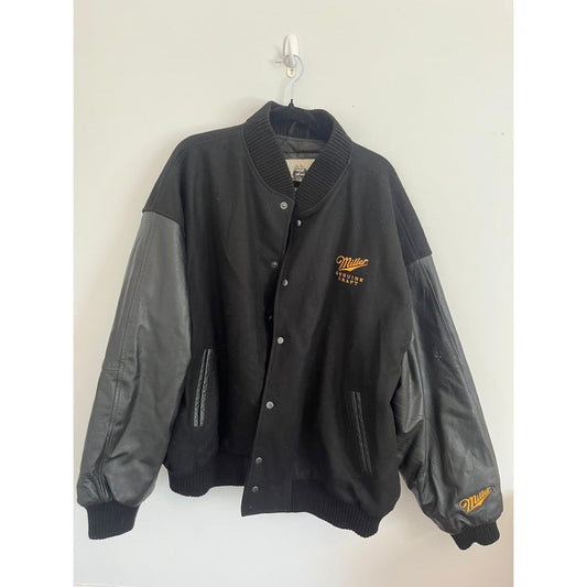 Burk's Bay Miller Varsity Jacket Men 2XL Black Wool Leather Bomber Coat