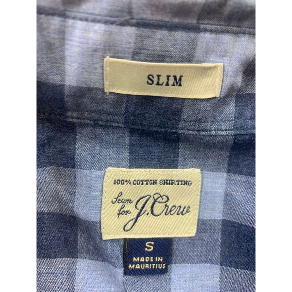 J. Crew Button Down Shirt Checkered Blue 100% Cotton Mauritius Made Size Small