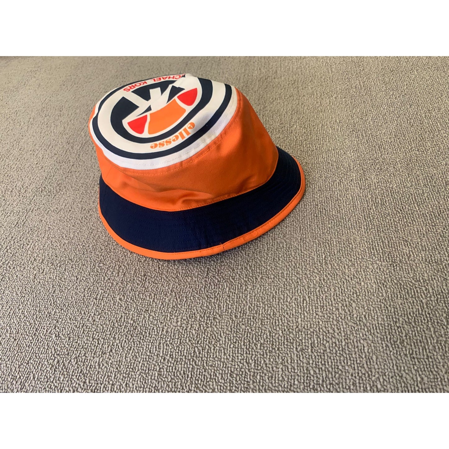 MICHAEL KORS Women One Size Orange Navy Logo Bucket Hat
