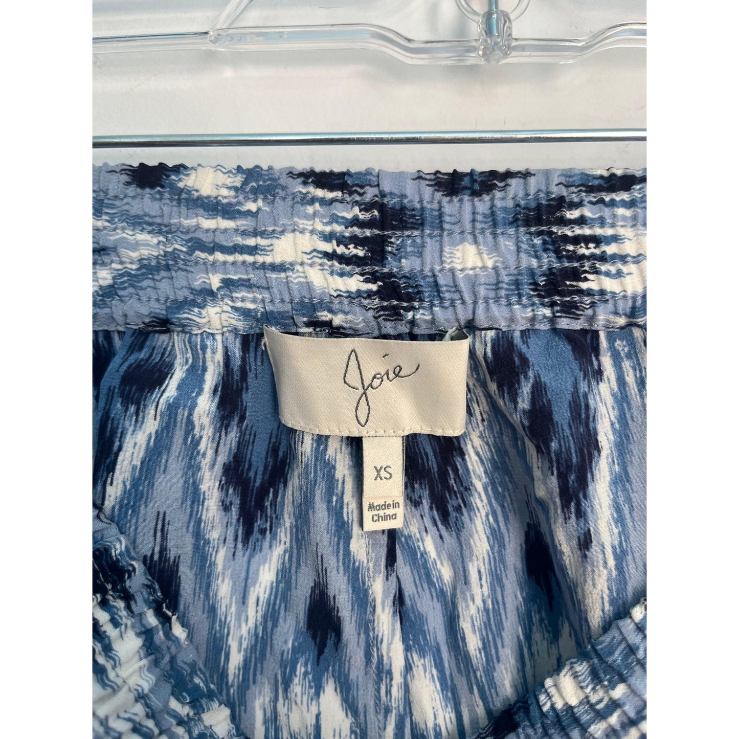 Joie Printed Shorts Women XS Blue White Ikat Smocked Waist Fringe Hem