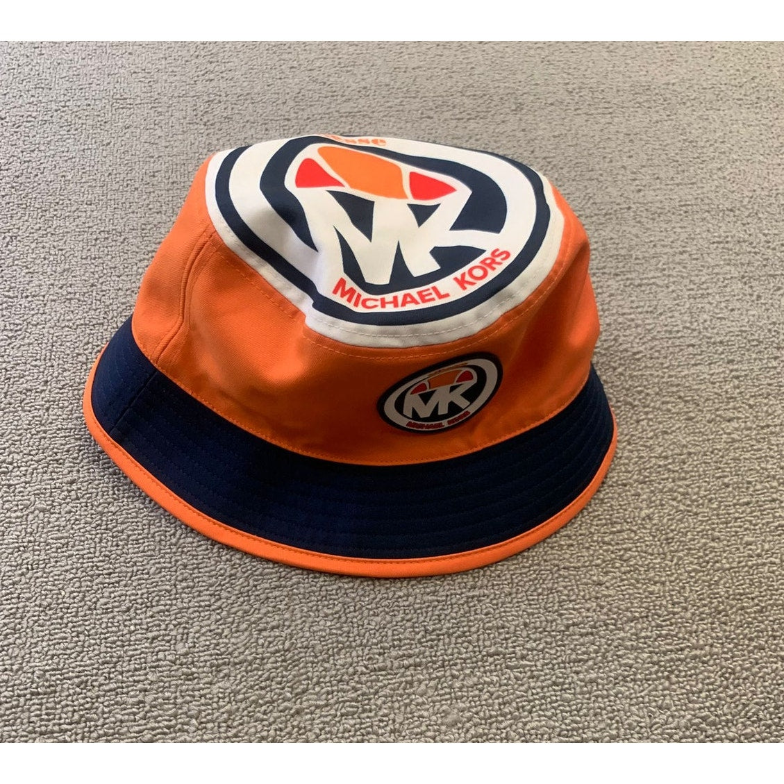 MICHAEL KORS Women One Size Orange Navy Logo Bucket Hat