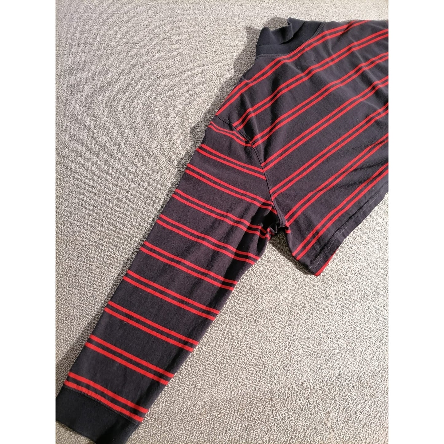 The Foundry Supply Co. XL T Male Navy Red Striped Cropped Long Sleeve Polo Top