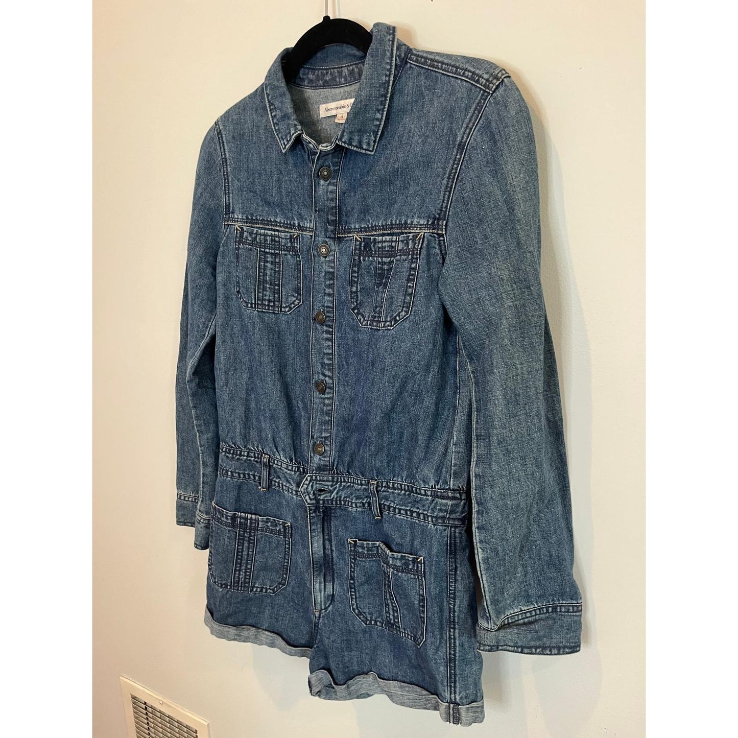 Abercrombie & Fitch Romper Women 4 Denim Long Sleeve Button Front