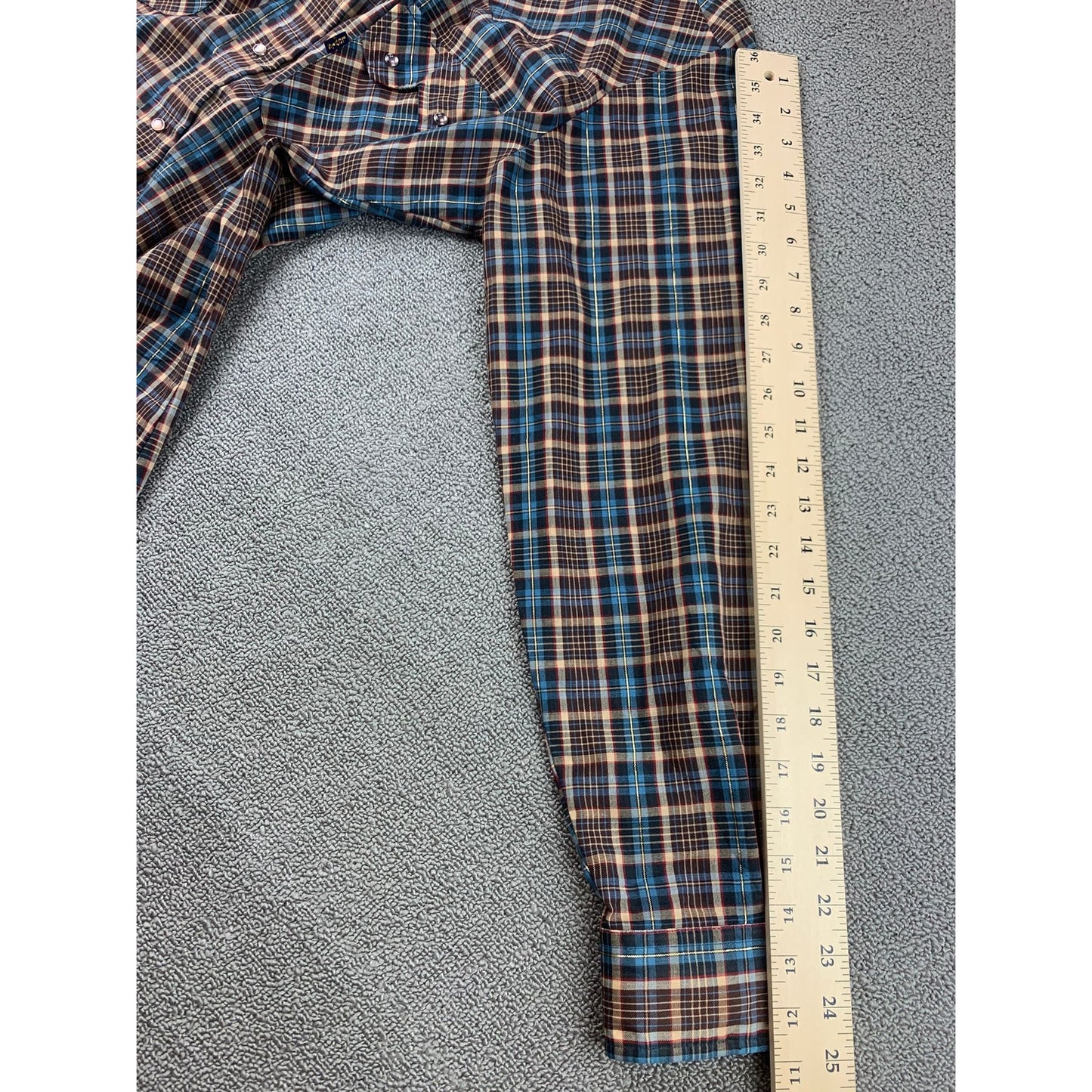 Vintage Levis Western Shirt Men Large Sawtooth Pearl Snap Metallic Stripes Plaid