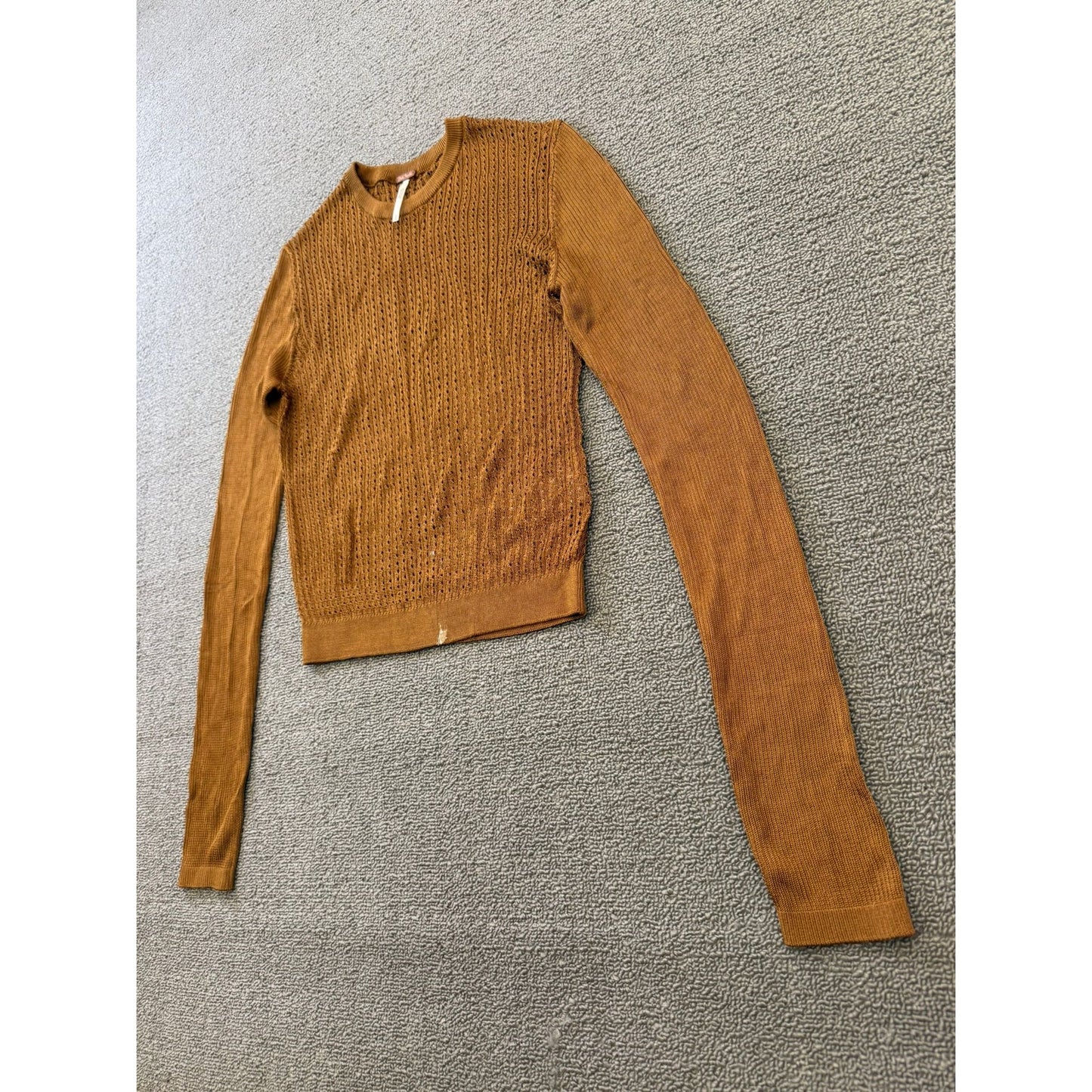 Free People Women's Small Petite Brown Orange Sweater Textured Knit Long Sleeve