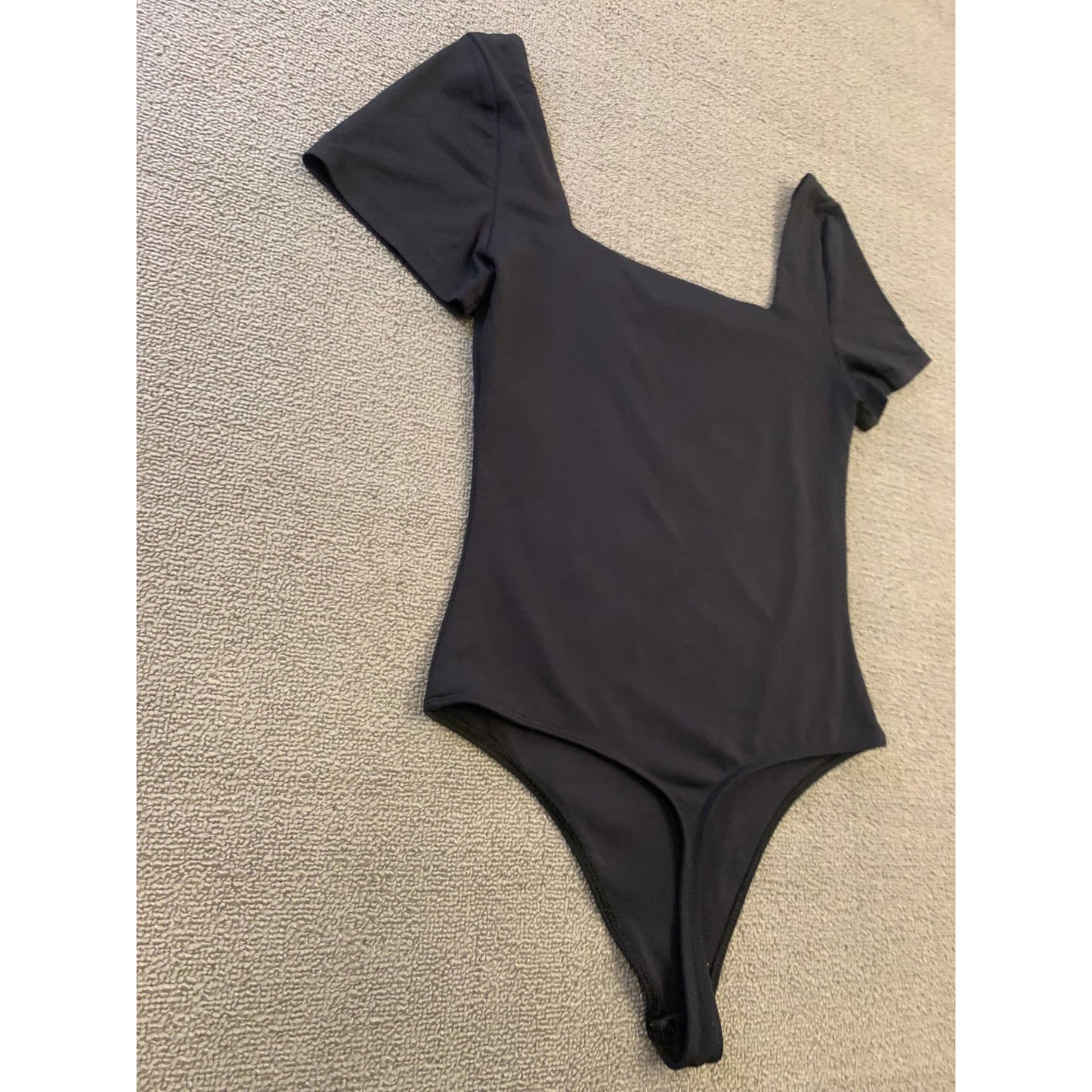BABATON Aritzia  Women's M Black Square Neck Short Minimalist Capsule Bodysuit
