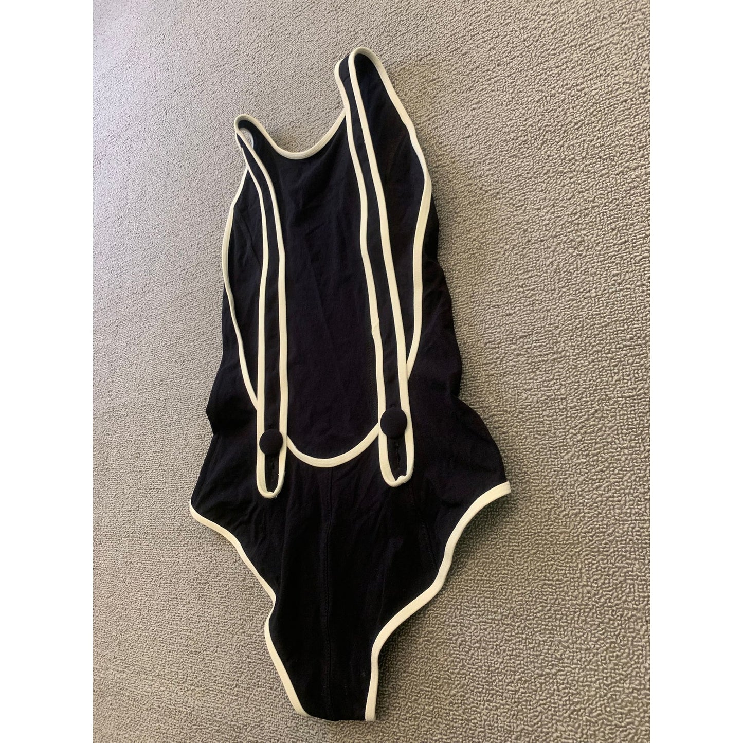LISA MARIE FERNANDEZ W SIZE 3 THE CRISS-CROSS MAILLOT in BLACK & CREAM CREPE