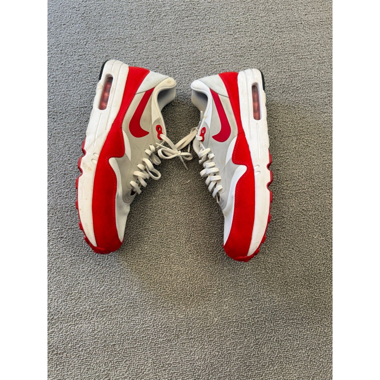 Nike Air Max 1 Men's 10 White Red Running Shoes Sneakers