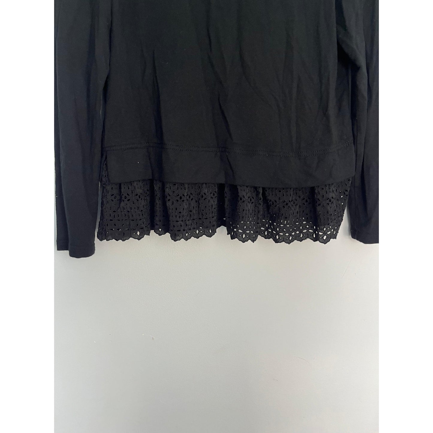 Rebecca Taylor Black Peplum Hem Top Women XS Eyelet Ruffle Long Sleeve