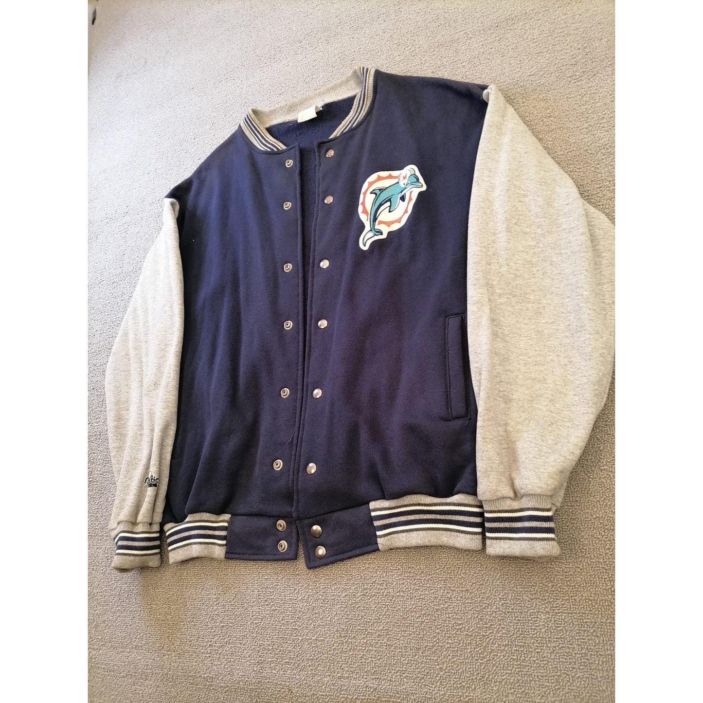 Vintage Majestic Male L Miami Dolphins Blue Gray Varsity Jacket NFL Fan Apparel