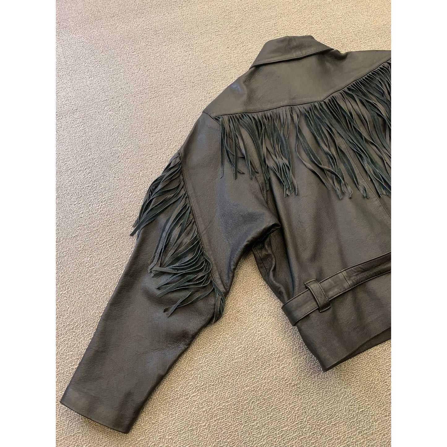 JUST JOSHUA Women's Small Black Leather Fringe/Biker Jacket