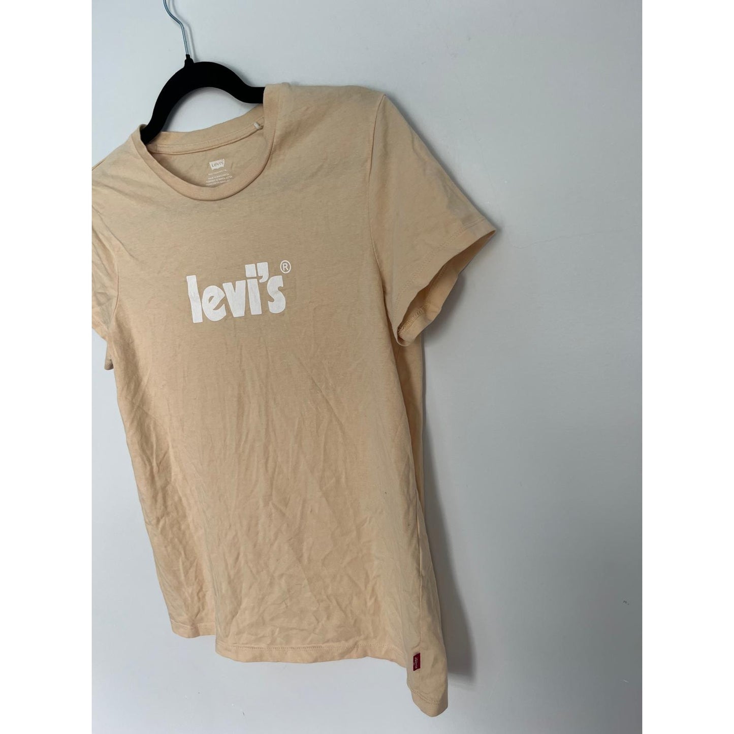 Levis Logo T Shirt Women Small Beige Short Sleeve Crewneck Cotton Tee