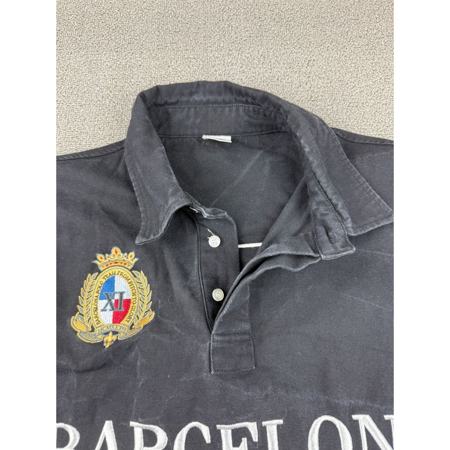 Barcelona Polo Team Men's XL Black Long Sleeve Embroidery Shirt With Logo