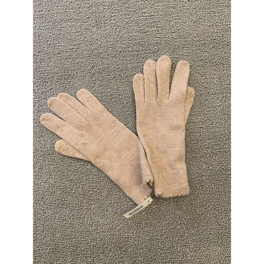 Carolina Amato Women One Size Beige Oatmeal Wool Cashmere Blend Knit Gloves