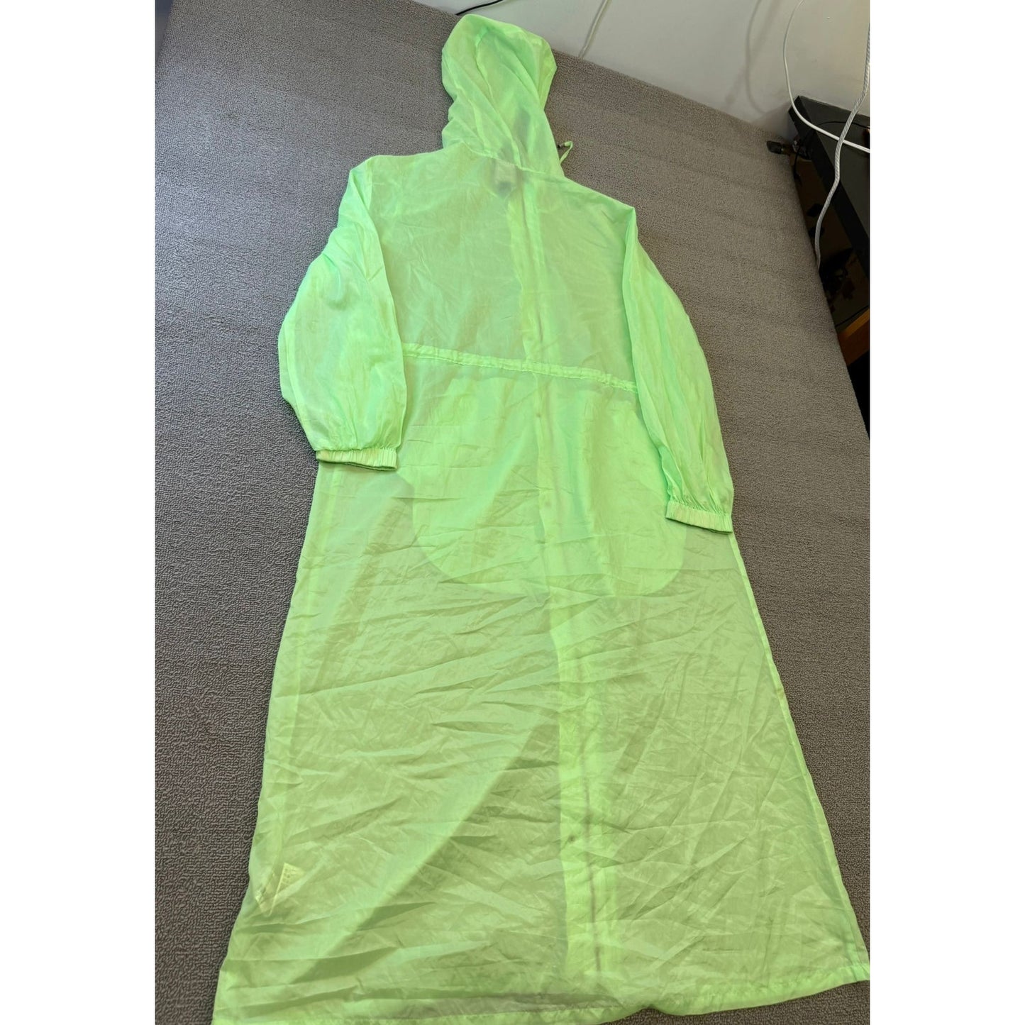 Forever 21 Women's Size S Neon Green Hooded Raincoat Trench Coat