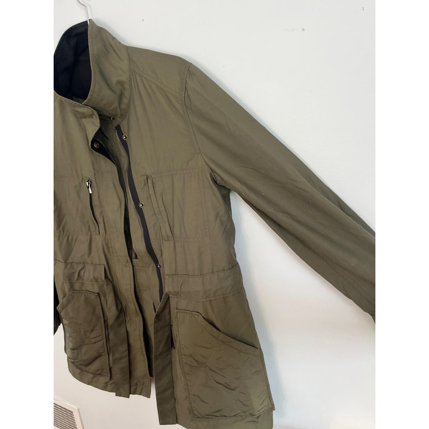 Club Monaco Jacket Women M Green Utility Zip Front Pockets Lightweight