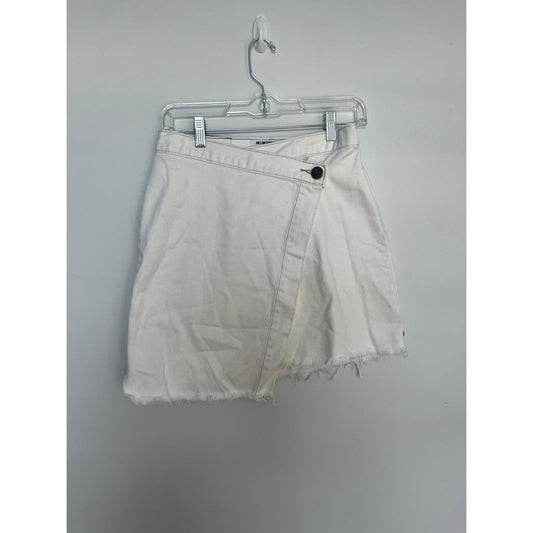 One x OneTeaspoon White Denim Wrap Mini Skirt Women 26 Distressed Raw Hem