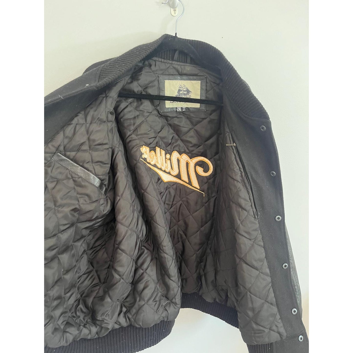 Burk's Bay Miller Varsity Jacket Men 2XL Black Wool Leather Bomber Coat