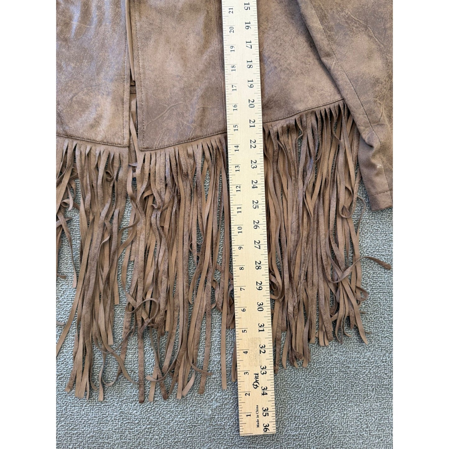 Chicos Womens Size 3 Faux Suede Fringe Jacket Brown Bohemian Style Cardigan