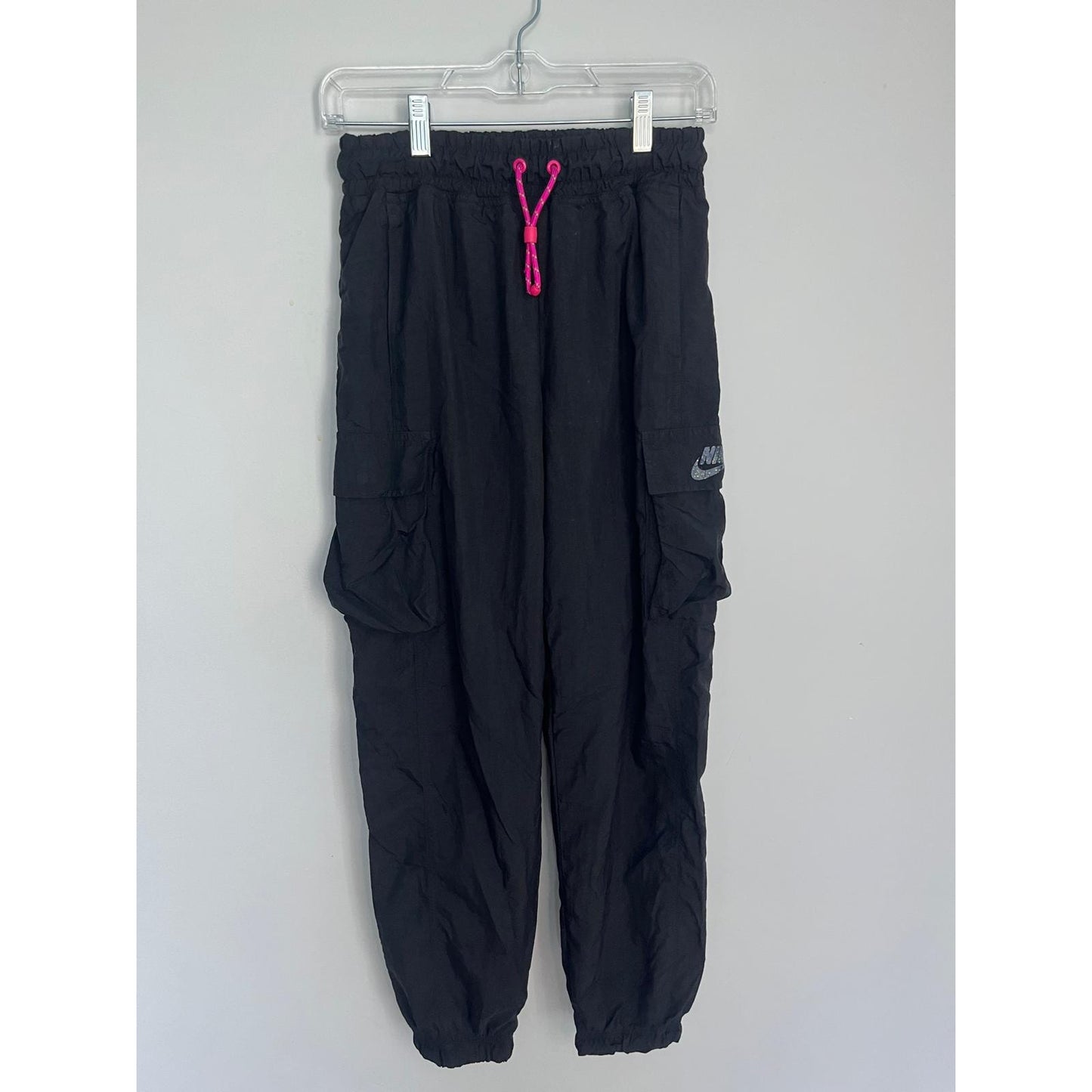 Nike Cargo Pants Women XS Black Nylon Elastic Waist Pockets Jogger Style