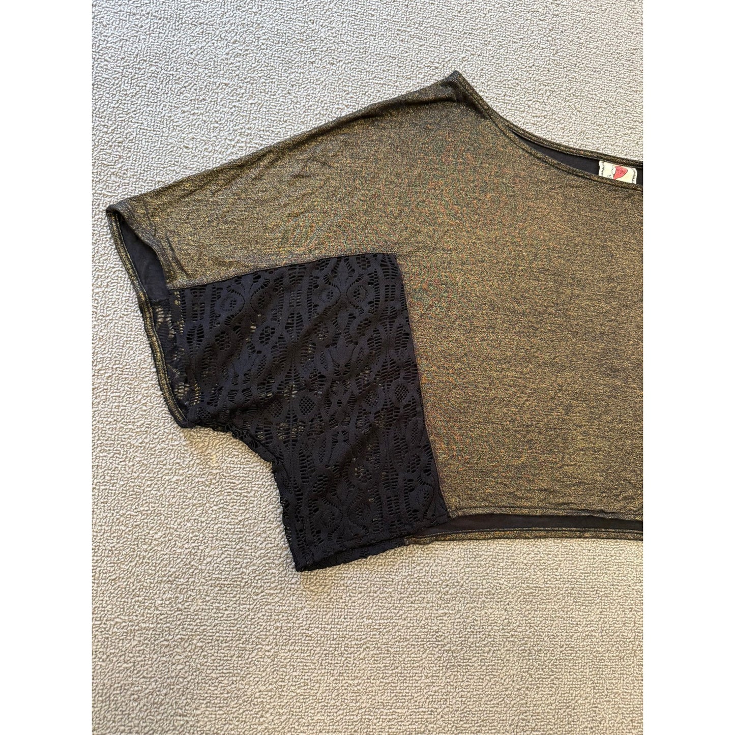 Free People Female Small Petite Black Lace Sleeve Cropped Blouse