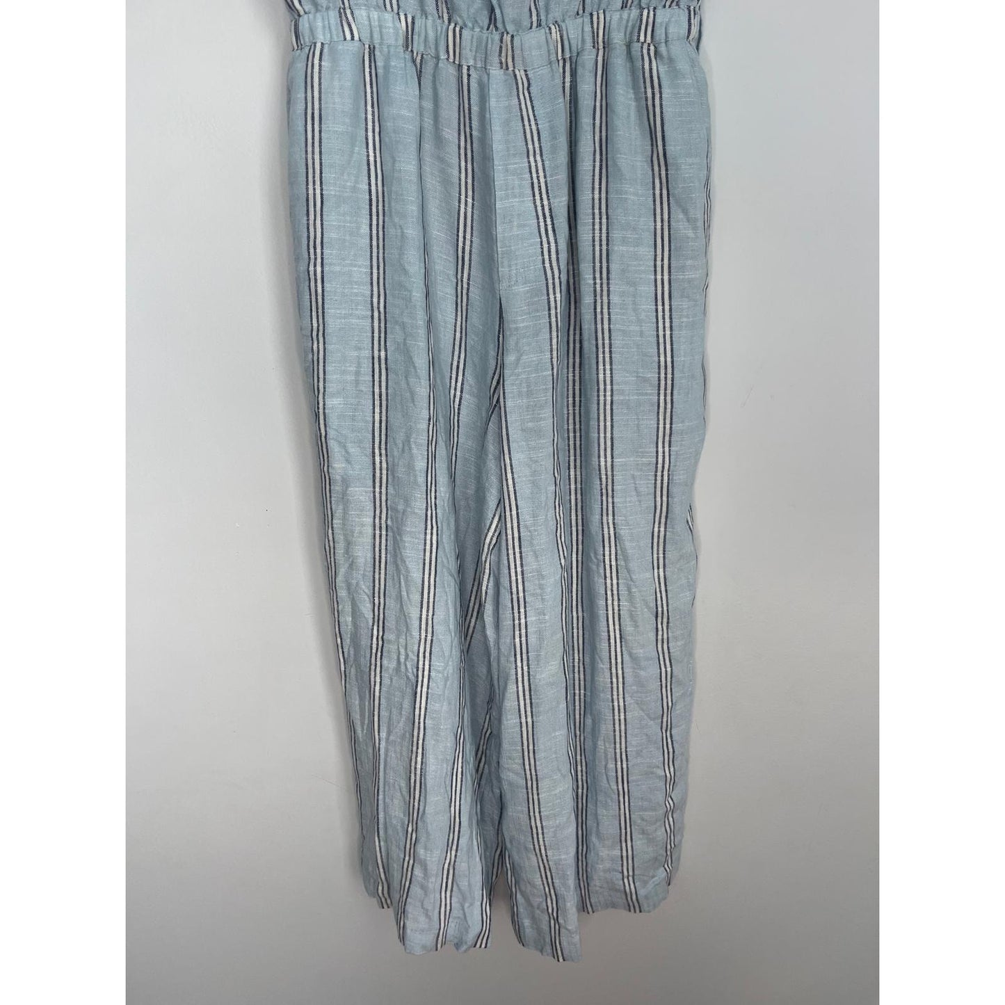 Splendid Striped Jumpsuit Women M Blue White Sleeveless Wide Leg Linen Blend