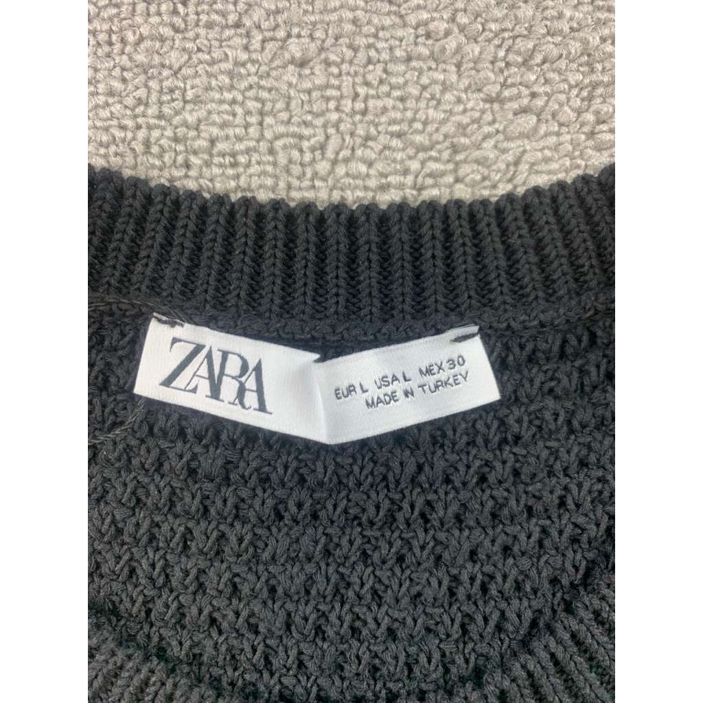 Zara Sweater Vest Women L Black Knit Crewneck Sleeveless Crochet Hem NWT