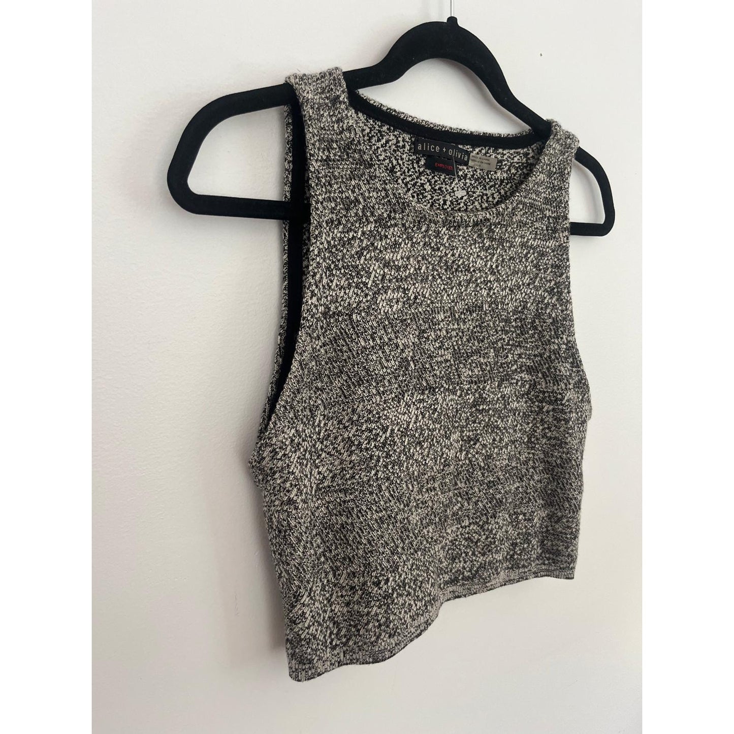 Alice + Olivia Knit Crop Top Women Large Black White Marled Sleeveless Sweater