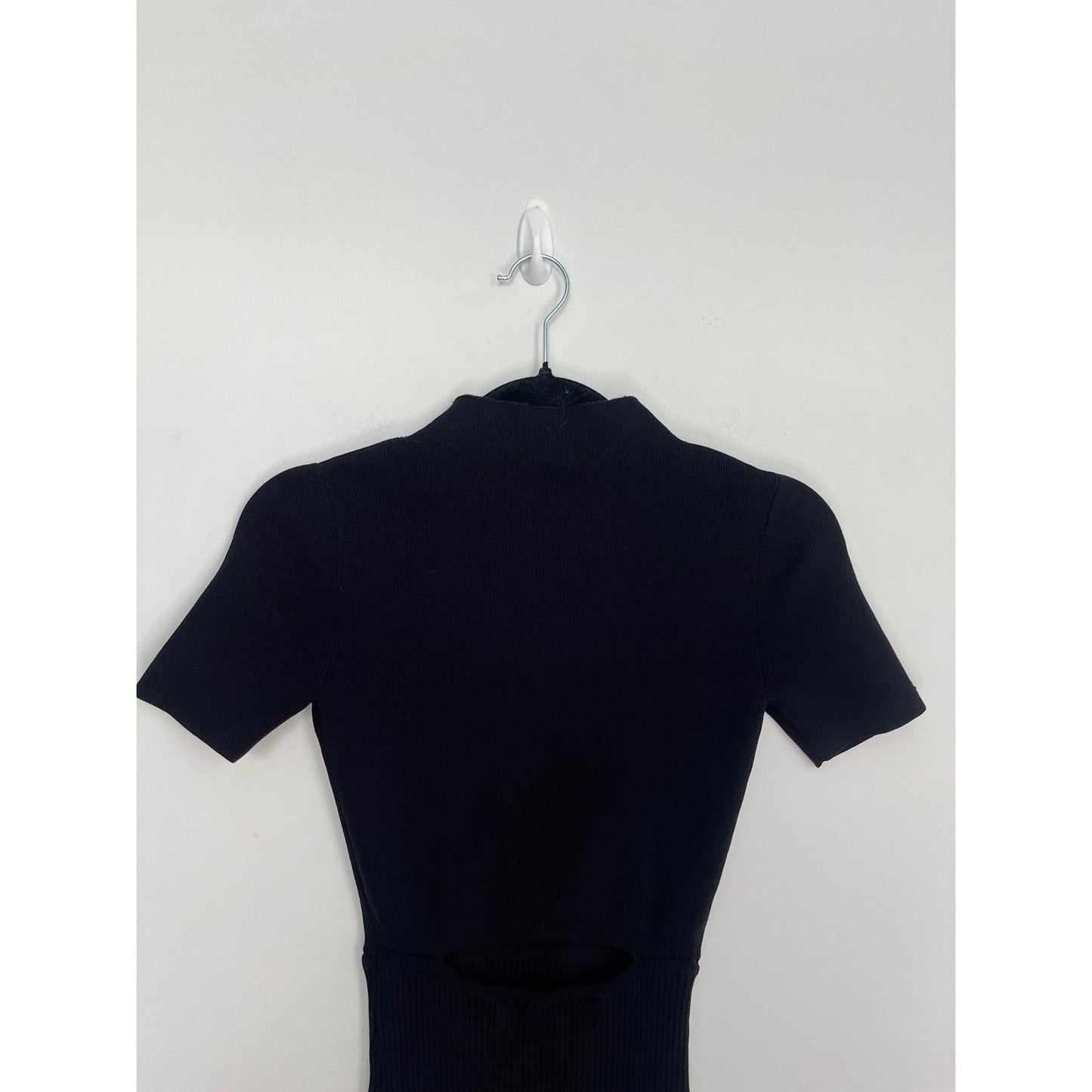 Babaton Knit Midi Dress Women XS Black Short Sleeve Ribbed Bodycon