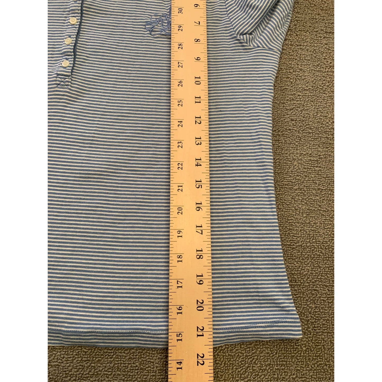 Lauren Ralph Lauren Women's Large Blue Striped Cotton Long Sleeve Loungewear
